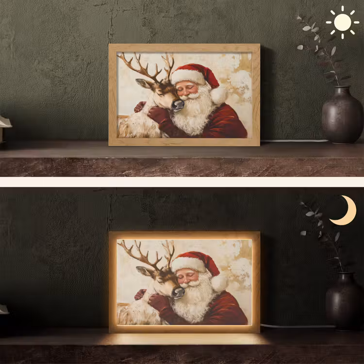 Kerstman - Rendier - Kerst - Christmas Light Box met kabel (Tafellamp) klein -sfeer3