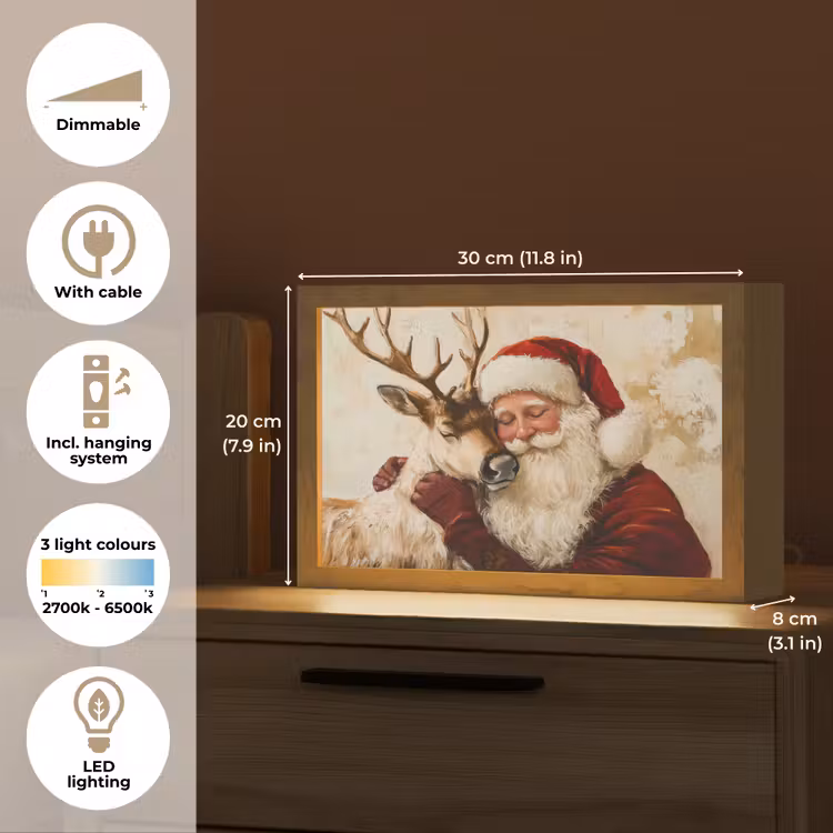 Kerstman - Rendier - Kerst - Christmas Light Box met kabel (Tafellamp) klein -USP_EN