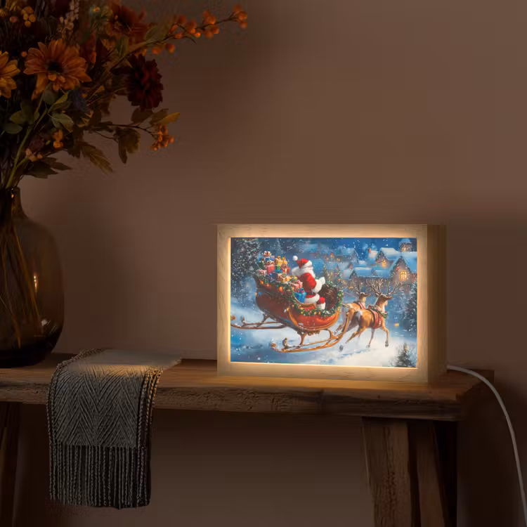 Kerstman - Rendier - Kerst - Sneeuw Light Box met kabel (Tafellamp) klein -sfeer4