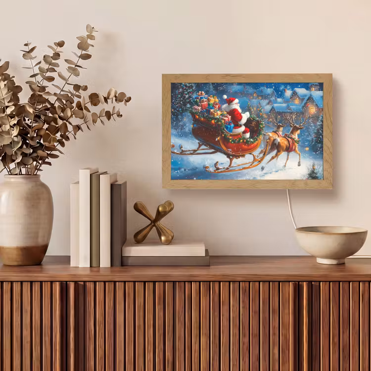 Kerstman - Rendier - Kerst - Sneeuw Light Box met kabel (Tafellamp) klein -sfeer2