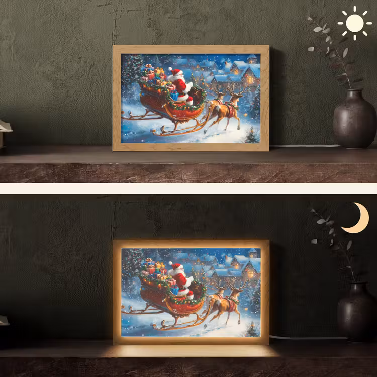 Kerstman - Rendier - Kerst - Sneeuw Light Box met kabel (Tafellamp) klein -sfeer3