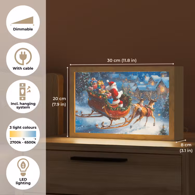 Kerstman - Rendier - Kerst - Sneeuw Light Box met kabel (Tafellamp) klein -USP_EN
