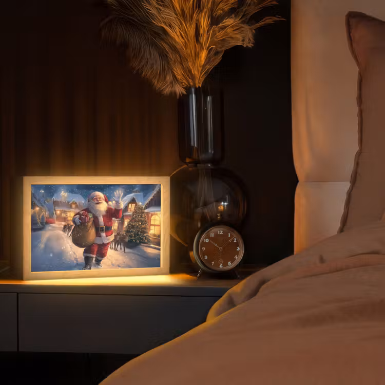 Kerstman - Dorp - Hert - Donker Light Box met kabel (Tafellamp) klein -sfeer1