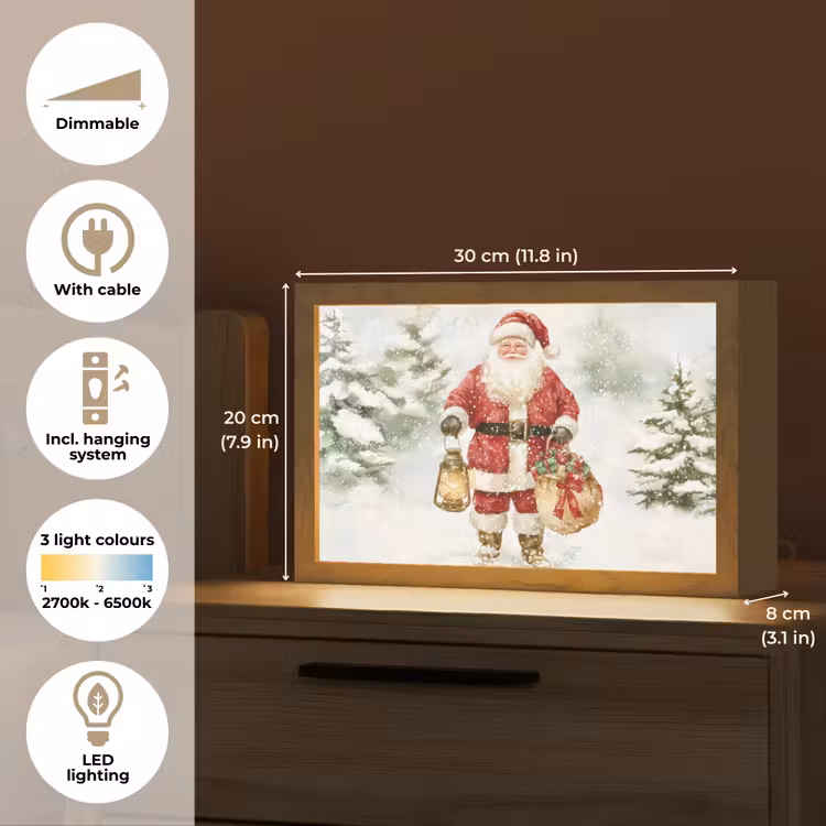 Kerstman- Winter - Sneeuw - Wit - Rood Light Box met kabel (Tafellamp) klein -USP_EN