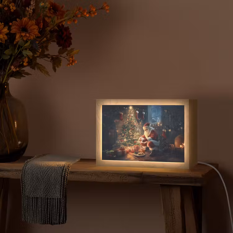 Kerstman - Haard - Donker Light Box met kabel (Tafellamp) klein -sfeer4