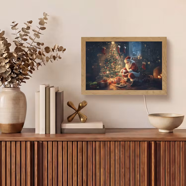 Kerstman - Haard - Donker Light Box met kabel (Tafellamp) klein -sfeer2