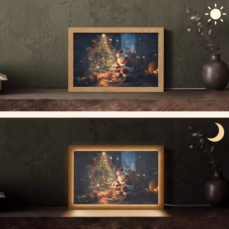 Kerstman - Haard - Donker Light Box met kabel (Tafellamp) klein -sfeer3