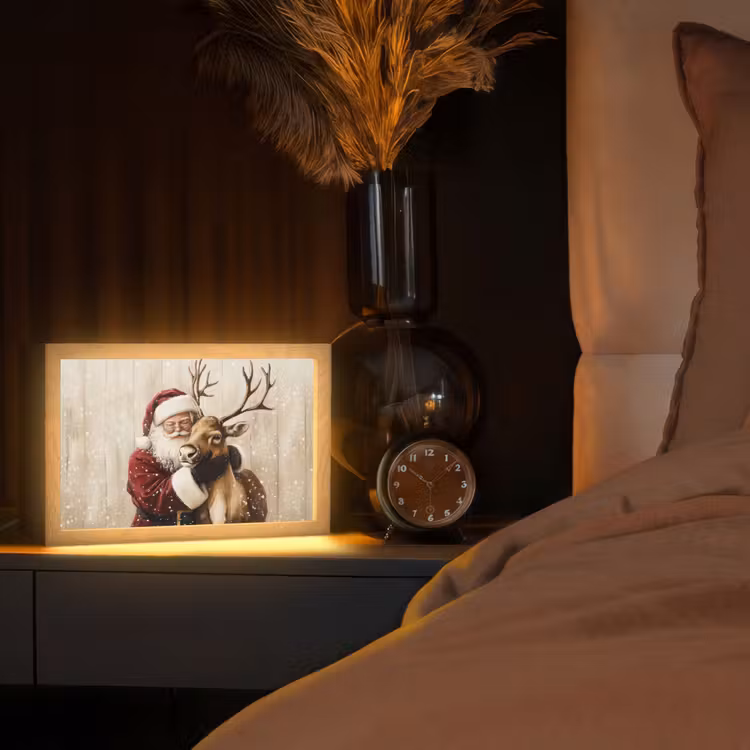 Kerstman - Rendier - Sneeuw - Kleurrijk Light Box met kabel (Tafellamp) klein -sfeer1