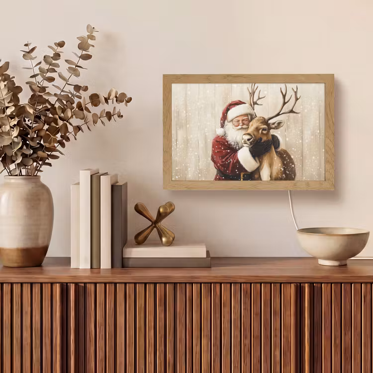 Kerstman - Rendier - Sneeuw - Kleurrijk Light Box met kabel (Tafellamp) klein -sfeer2