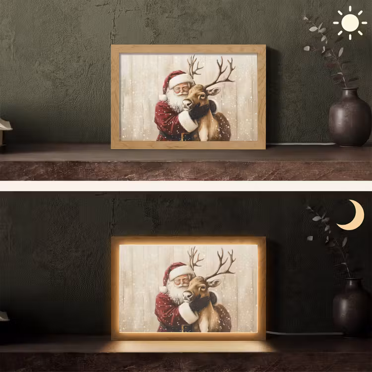 Kerstman - Rendier - Sneeuw - Kleurrijk Light Box met kabel (Tafellamp) klein -sfeer3