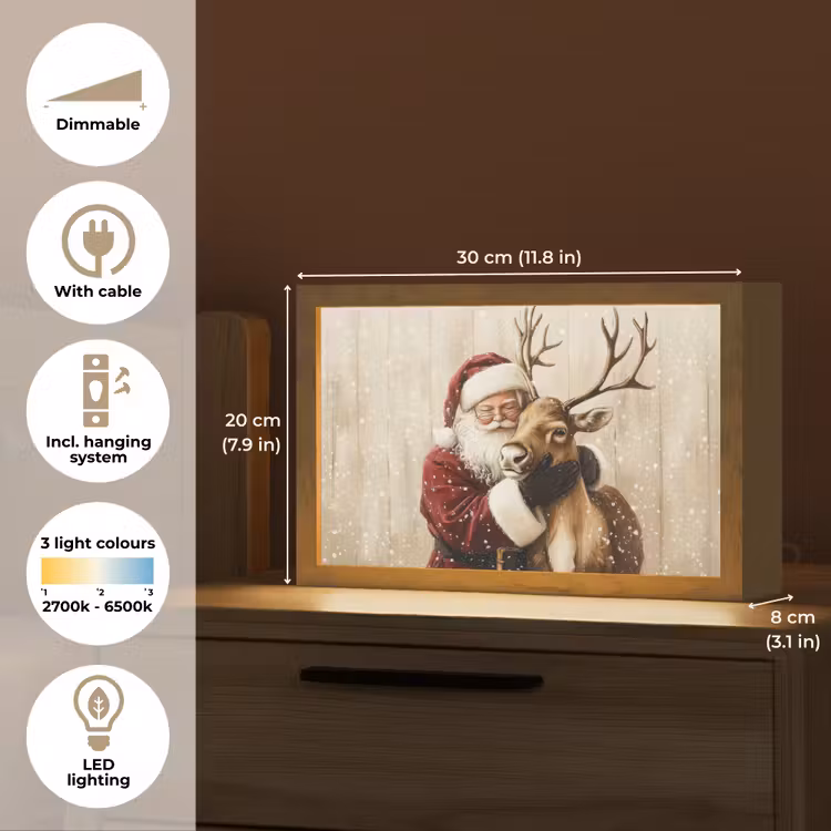 Kerstman - Rendier - Sneeuw - Kleurrijk Light Box met kabel (Tafellamp) klein -USP_EN