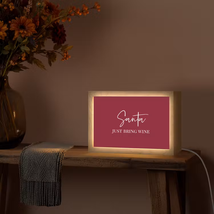 Santa - Wine - Rood - Kerst - Kerstman Light Box met kabel (Tafellamp) klein -sfeer4