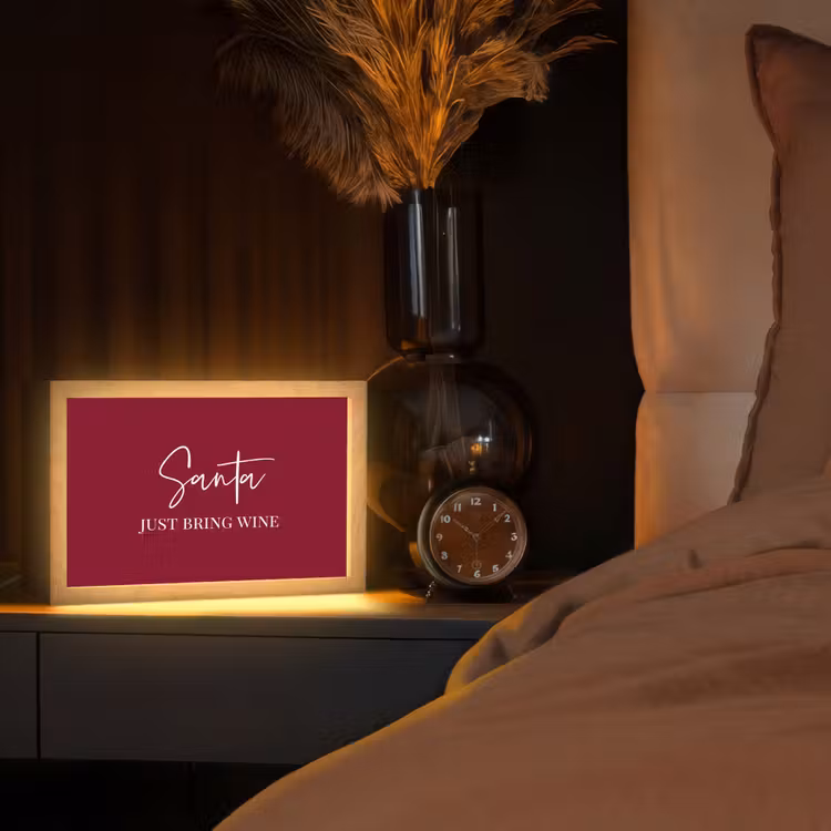 Santa - Wine - Rood - Kerst - Kerstman Light Box met kabel (Tafellamp) klein -sfeer1