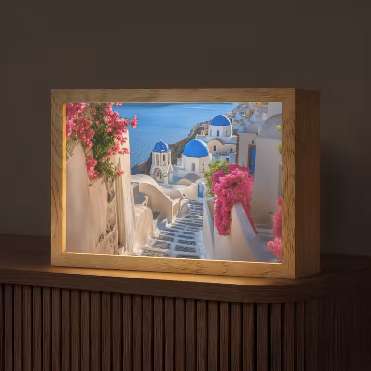 Santorini - Bloemen - Griekenland Light Box met kabel (Tafellamp) klein -z3d_website