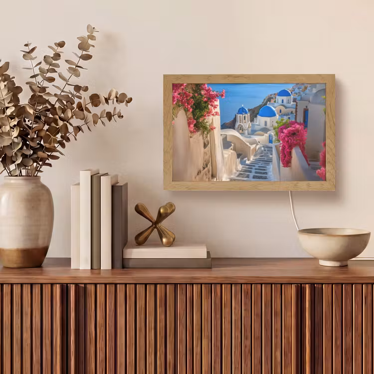 Santorini - Bloemen - Griekenland Light Box met kabel (Tafellamp) klein -sfeer2