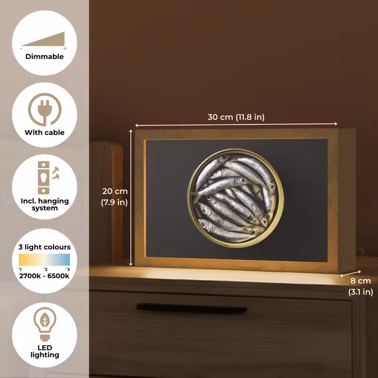 Sardines - Vissen - Rond - Zwart Light Box met kabel (Tafellamp) klein -USP_EN