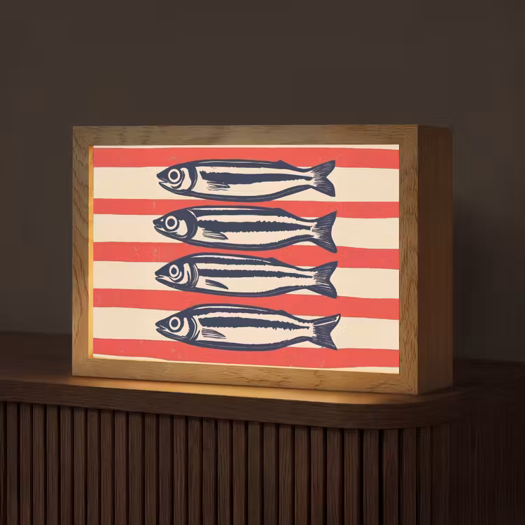 Sardines - Rood en beige strepen Light Box met kabel (Tafellamp) klein -z3d_website