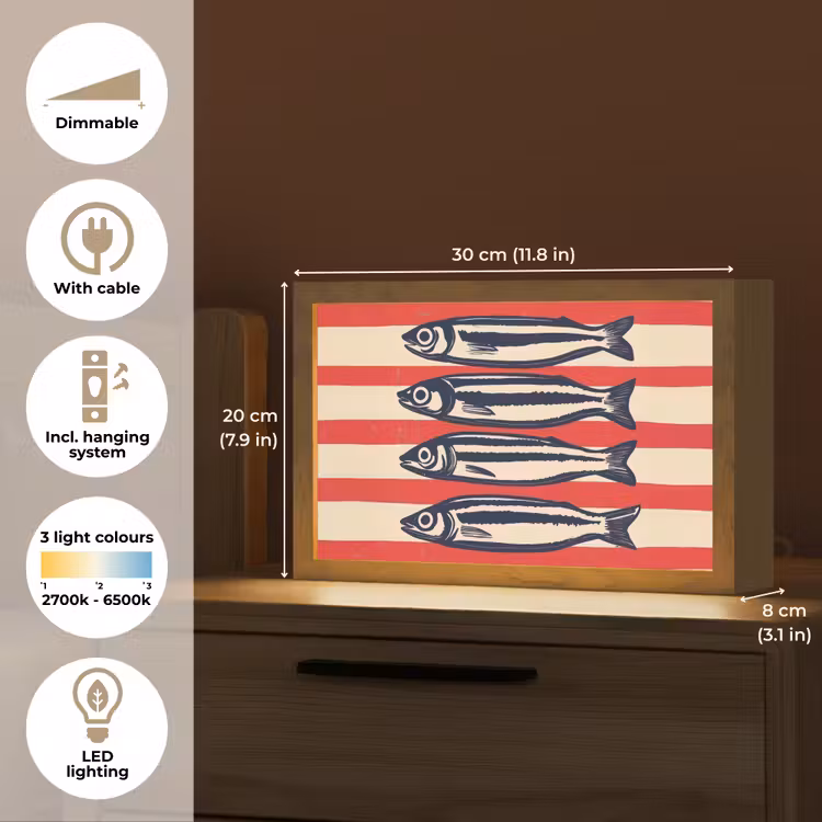 Sardines - Rood en beige strepen Light Box met kabel (Tafellamp) klein -USP_EN