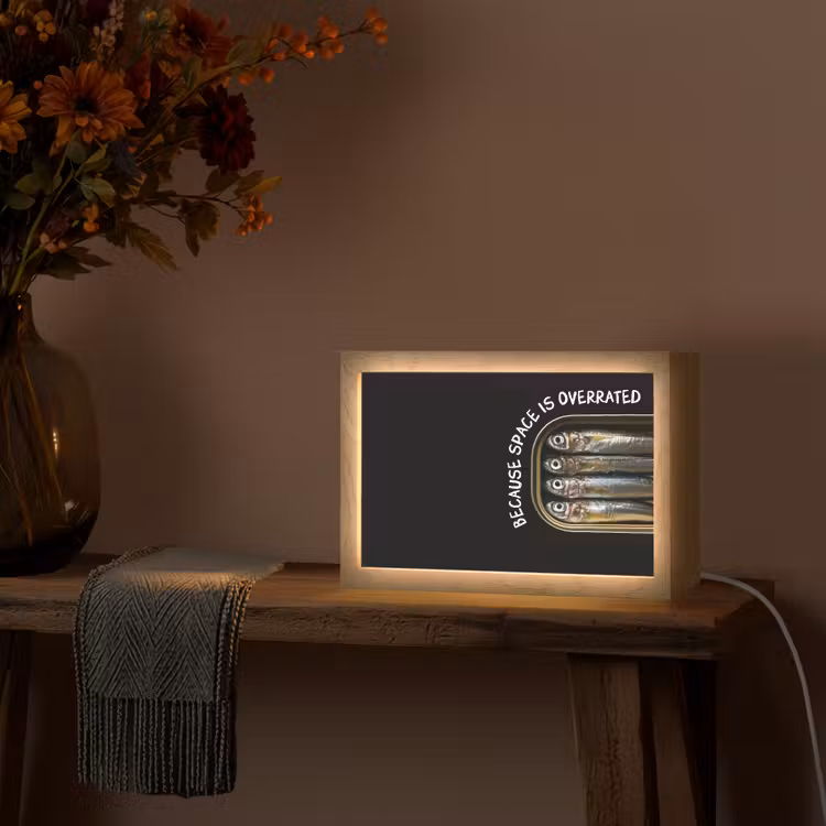 Sardines - Tekst - Vis - Blik Light Box met kabel (Tafellamp) klein -sfeer4