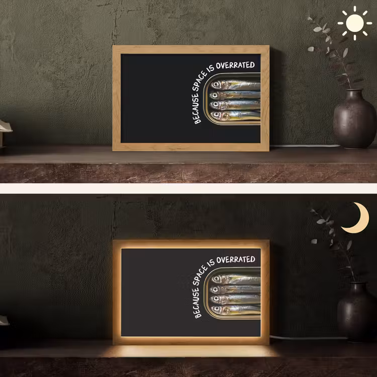 Sardines - Tekst - Vis - Blik Light Box met kabel (Tafellamp) klein -sfeer3