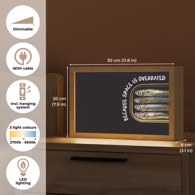 Sardines - Tekst - Vis - Blik Light Box met kabel (Tafellamp) klein -USP_EN