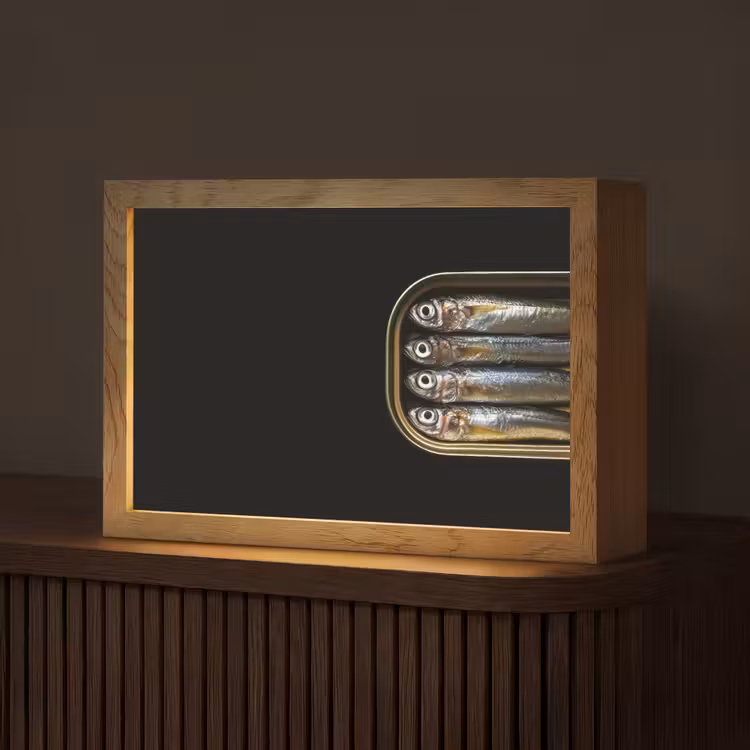 Sardines - Blik - Zwart - Vissen Light Box met kabel (Tafellamp) klein -z3d_website