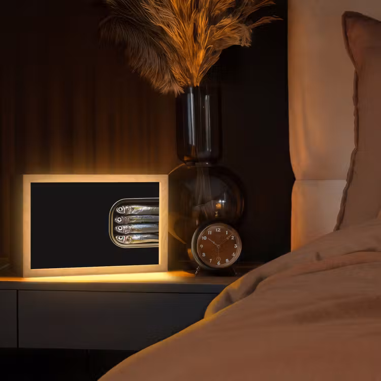 Sardines - Blik - Zwart - Vissen Light Box met kabel (Tafellamp) klein -sfeer1