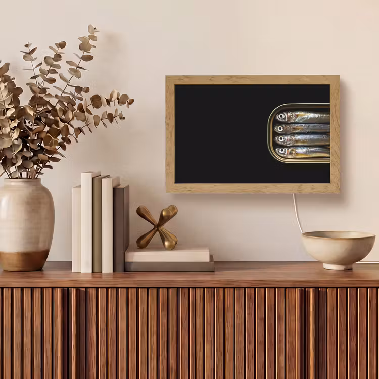Sardines - Blik - Zwart - Vissen Light Box met kabel (Tafellamp) klein -sfeer2