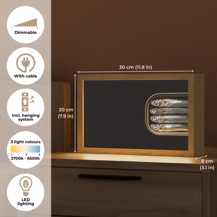 Sardines - Blik - Zwart - Vissen Light Box met kabel (Tafellamp) klein -USP_EN