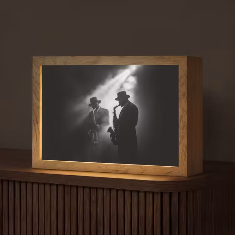 Saxofonisten - Hoeden - Rook - Licht Light Box met kabel (Tafellamp) klein -z3d_website
