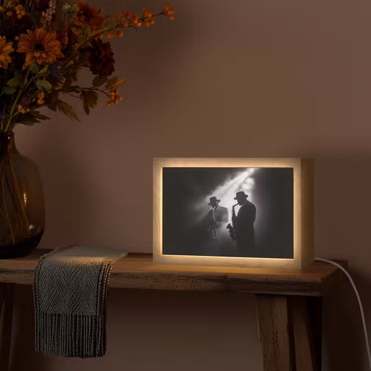 Saxofonisten - Hoeden - Rook - Licht Light Box met kabel (Tafellamp) klein -sfeer4
