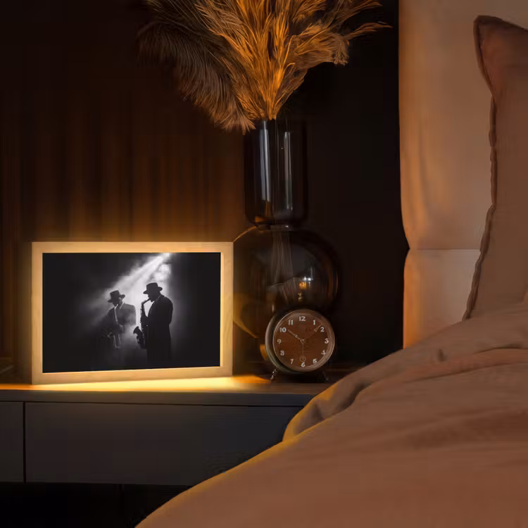 Saxofonisten - Hoeden - Rook - Licht Light Box met kabel (Tafellamp) klein -sfeer1