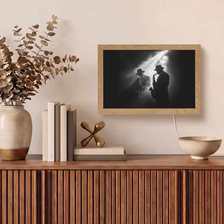 Saxofonisten - Hoeden - Rook - Licht Light Box met kabel (Tafellamp) klein -sfeer2