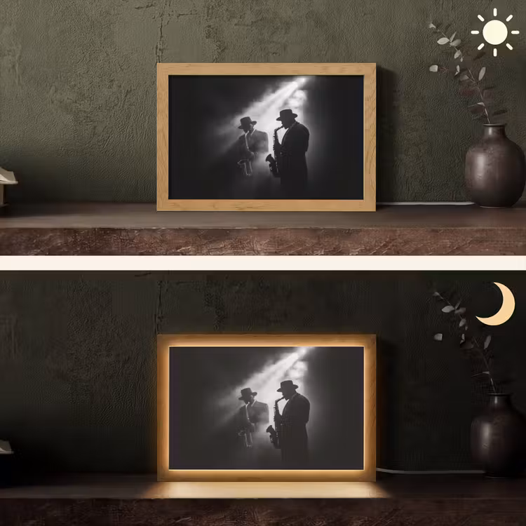 Saxofonisten - Hoeden - Rook - Licht Light Box met kabel (Tafellamp) klein -sfeer3