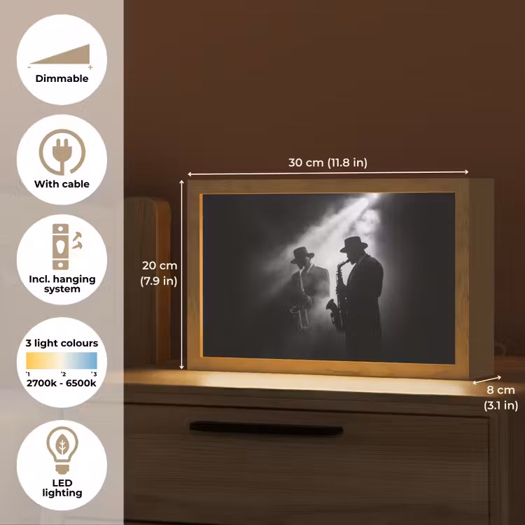 Saxofonisten - Hoeden - Rook - Licht Light Box met kabel (Tafellamp) klein -USP_EN
