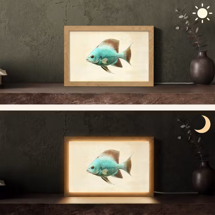 Schubben - Vis - Mint - Minimalistisch Light Box met kabel (Tafellamp) klein -sfeer3