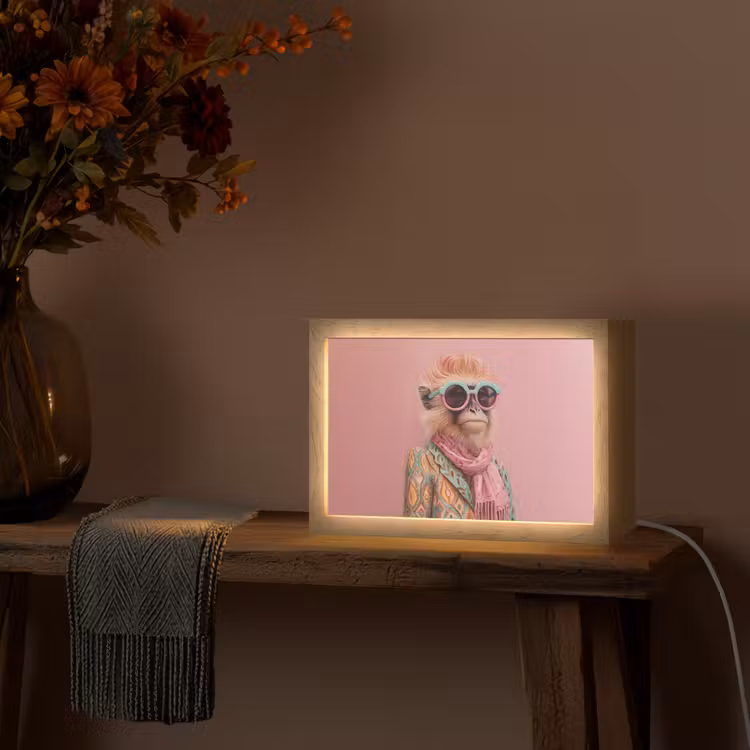 Sjaal - Aap - Zonnebril - Jasje Light Box met kabel (Tafellamp) klein -sfeer4