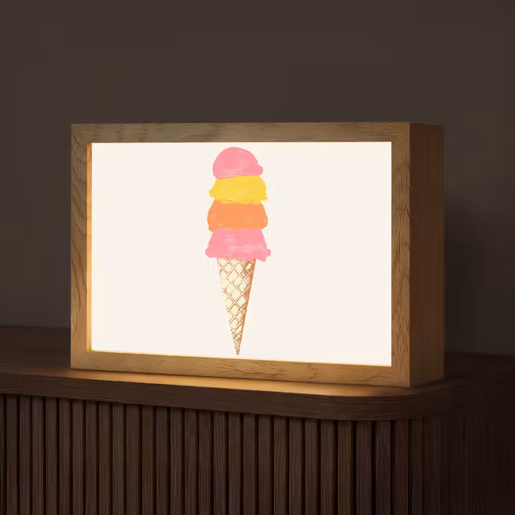 Schepijs - Hoorntje - Illustratie - Minimalistisch Light Box met kabel (Tafellamp) klein -z3d_website