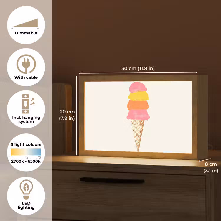 Schepijs - Hoorntje - Illustratie - Minimalistisch Light Box met kabel (Tafellamp) klein -USP_EN