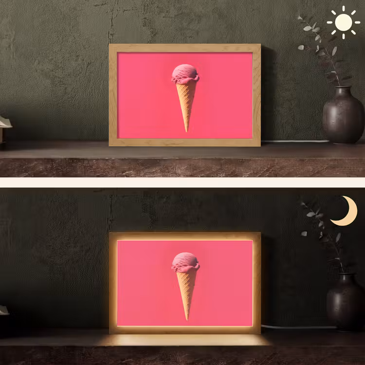 Schepijs - Roze - Hoorntje Light Box met kabel (Tafellamp) klein -sfeer3