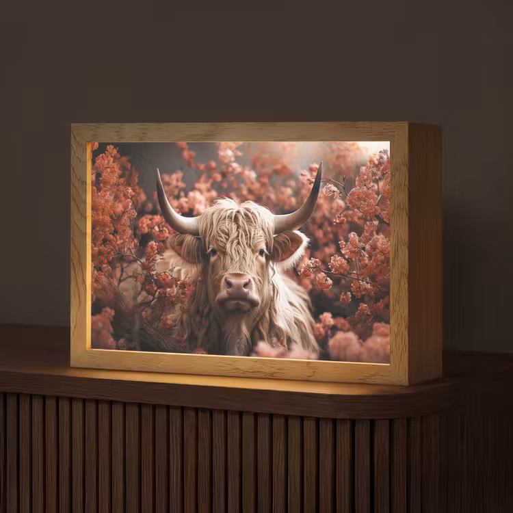 Schotse hooglander - Dier - Natuur - Bloemen - Botanisch Light Box met kabel (Tafellamp) klein -z3d_website