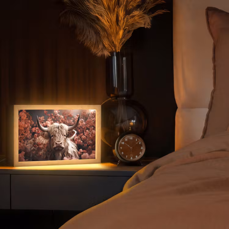 Schotse hooglander - Dier - Natuur - Bloemen - Botanisch Light Box met kabel (Tafellamp) klein -sfeer1