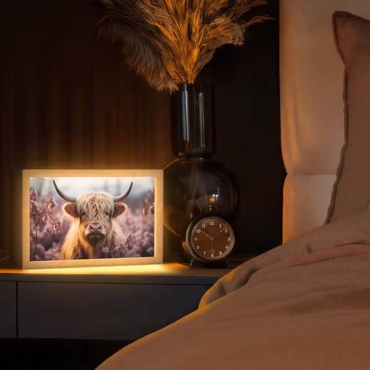 Schotse hooglander - Dieren portret - Bloemen - Dier Light Box met kabel (Tafellamp) klein -sfeer1