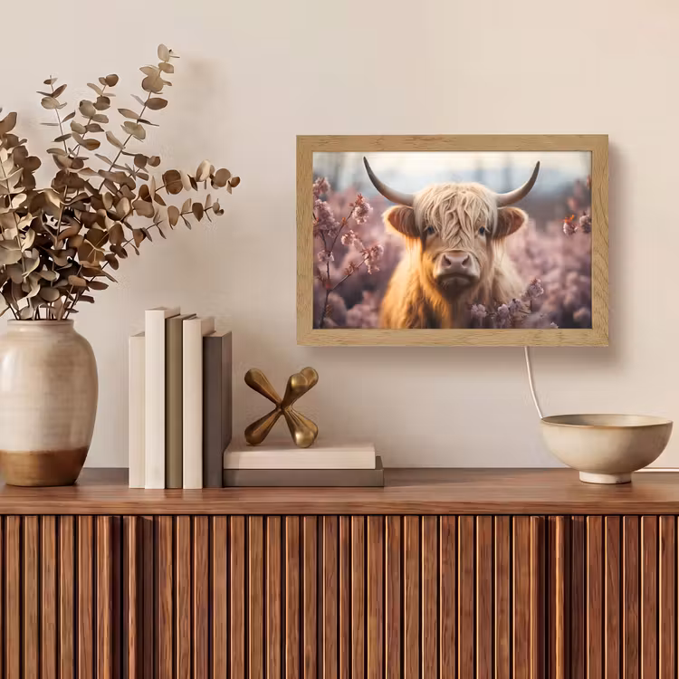Schotse hooglander - Dieren portret - Bloemen - Dier Light Box met kabel (Tafellamp) klein -sfeer2