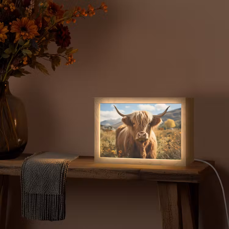 Schotse hooglander - Dieren portret - Natuur - Dier Light Box met kabel (Tafellamp) klein -sfeer4