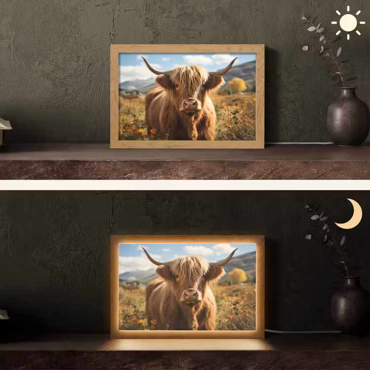 Schotse hooglander - Dieren portret - Natuur - Dier Light Box met kabel (Tafellamp) klein -sfeer3