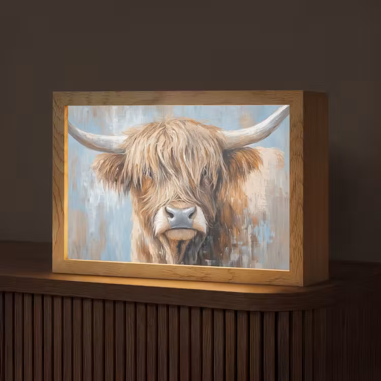Schotse hooglander - Dieren - Koe - Street art Light Box met kabel (Tafellamp) klein -z3d_website
