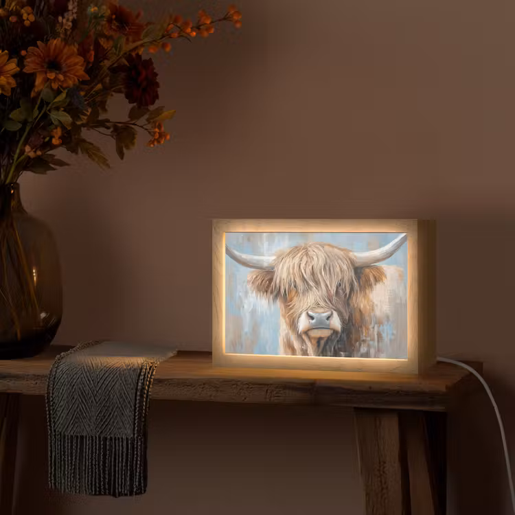 Schotse hooglander - Dieren - Koe - Street art Light Box met kabel (Tafellamp) klein -sfeer4