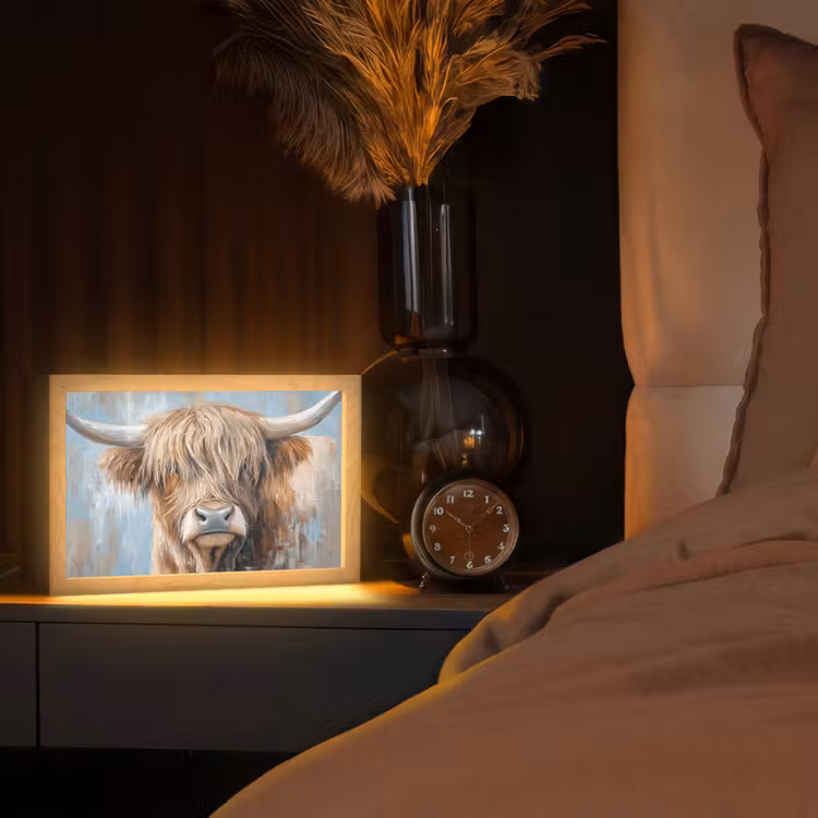 Schotse hooglander - Dieren - Koe - Street art Light Box met kabel (Tafellamp) klein -sfeer1