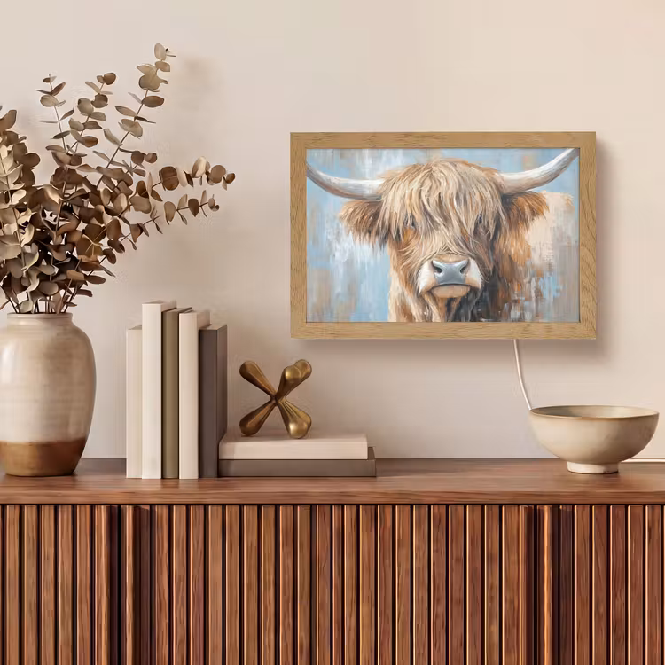 Schotse hooglander - Dieren - Koe - Street art Light Box met kabel (Tafellamp) klein -sfeer2